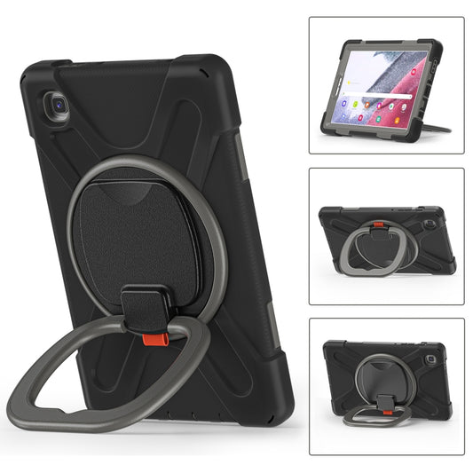 For Samsung Galaxy Tab A7 Lite T220 / T225 Silicone + PC Protective Case with Holder & Shoulder Strap(Black+Gray) - Tab A7 Lite T220 / T225 by buy2fix | Online Shopping UK | buy2fix