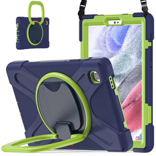 For Samsung Galaxy Tab A7 Lite T220 / T225 Silicone + PC Protective Case with Holder & Shoulder Strap(Navy Blue + Lime) - Tab A7 Lite T220 / T225 by buy2fix | Online Shopping UK | buy2fix