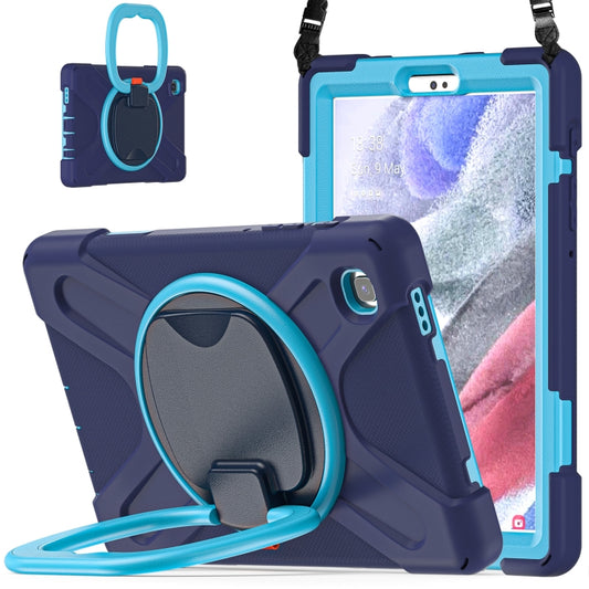 For Samsung Galaxy Tab A7 Lite T220 / T225 Silicone + PC Protective Case with Holder & Shoulder Strap(Navy Blue + Blue) - Tab A7 Lite T220 / T225 by buy2fix | Online Shopping UK | buy2fix