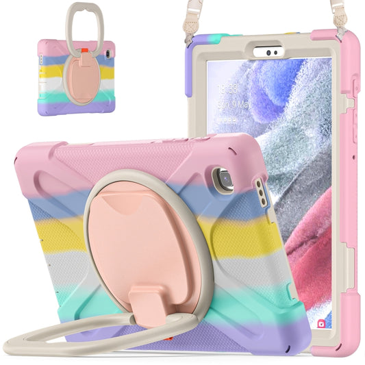 For Samsung Galaxy Tab A7 Lite T220 / T225 Silicone + PC Protective Case with Holder & Shoulder Strap(Colorful Pink) - Tab A7 Lite T220 / T225 by buy2fix | Online Shopping UK | buy2fix
