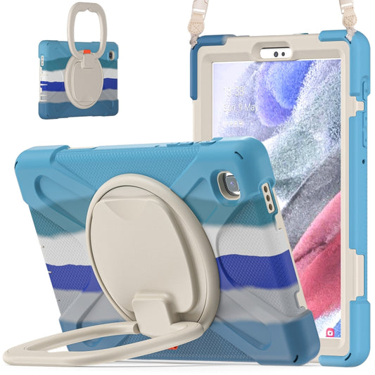 For Samsung Galaxy Tab A7 Lite T220 / T225 Silicone + PC Protective Case with Holder & Shoulder Strap(Colorful Blue) - Tab A7 Lite T220 / T225 by buy2fix | Online Shopping UK | buy2fix