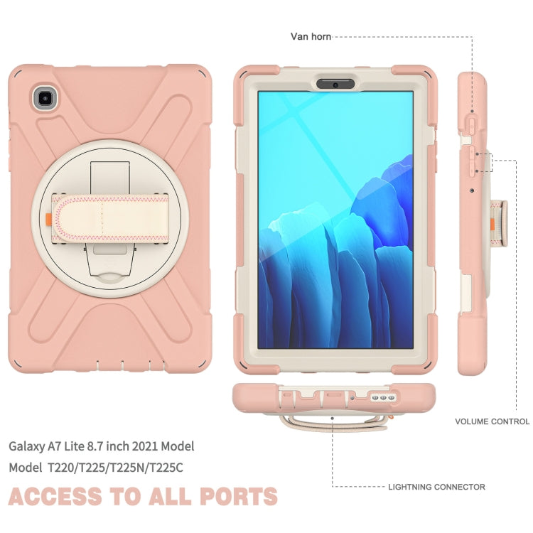 For Samsung Galaxy Tab A7 Lite T220 / T225 Silicone + PC Protective Case with Holder & Shoulder Strap(Rose Gold) - Tab A7 Lite T220 / T225 by buy2fix | Online Shopping UK | buy2fix