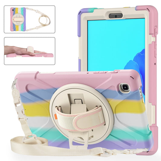 For Samsung Galaxy Tab A7 Lite T220 / T225 Silicone + PC Protective Case with Holder & Shoulder Strap(Colorful Pink) - Tab A7 Lite T220 / T225 by buy2fix | Online Shopping UK | buy2fix