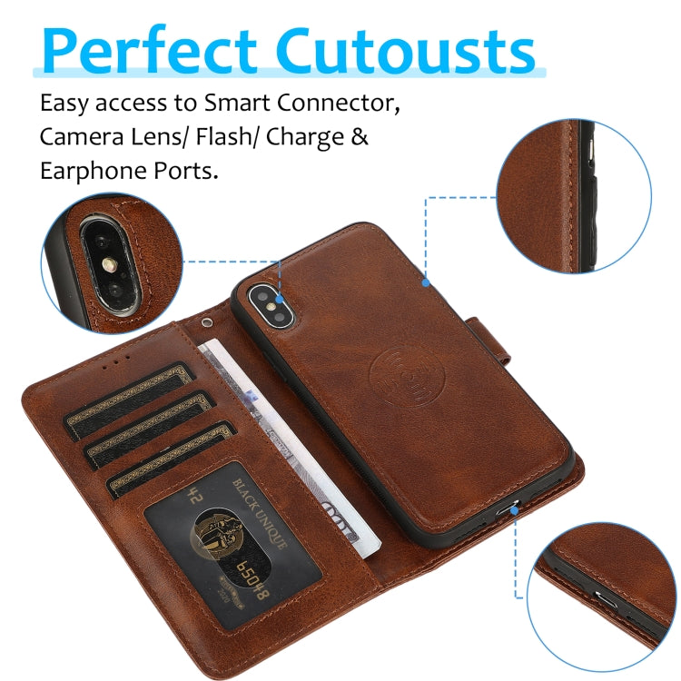 For iPhone X / XS Calf Texture 2 in 1 Detachable Magnetic Back Cover Horizontal Flip Leather Case with Holder & Card Slots & Wallet & Photo Frame(Brown) - More iPhone Cases by buy2fix | Online Shopping UK | buy2fix