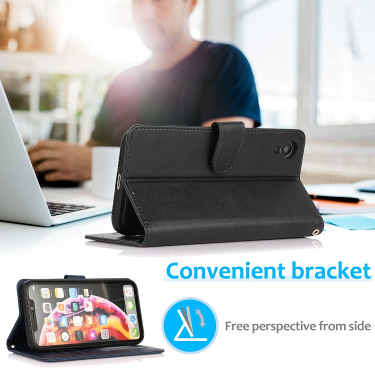 For iPhone XR Calf Texture 2 in 1 Detachable Magnetic Back Cover Horizontal Flip Leather Case with Holder & Card Slots & Wallet & Photo Frame(Black) - More iPhone Cases by buy2fix | Online Shopping UK | buy2fix