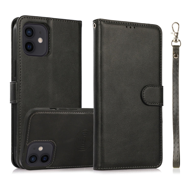For iPhone 12 mini Calf Texture 2 in 1 Detachable Magnetic Back Cover Horizontal Flip Leather Case with Holder & Card Slots & Wallet & Photo Frame (Black) - iPhone 12 mini Cases by buy2fix | Online Shopping UK | buy2fix