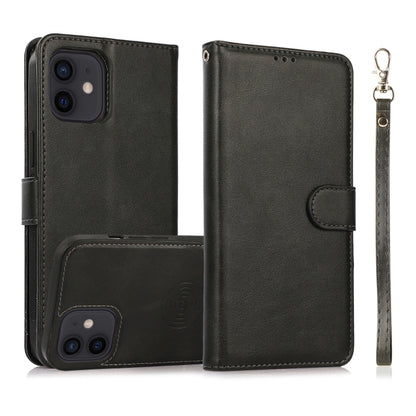 For iPhone 12 mini Calf Texture 2 in 1 Detachable Magnetic Back Cover Horizontal Flip Leather Case with Holder & Card Slots & Wallet & Photo Frame (Black) - iPhone 12 mini Cases by buy2fix | Online Shopping UK | buy2fix