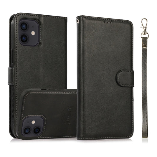 For iPhone 12 mini Calf Texture 2 in 1 Detachable Magnetic Back Cover Horizontal Flip Leather Case with Holder & Card Slots & Wallet & Photo Frame (Black) - iPhone 12 mini Cases by buy2fix | Online Shopping UK | buy2fix