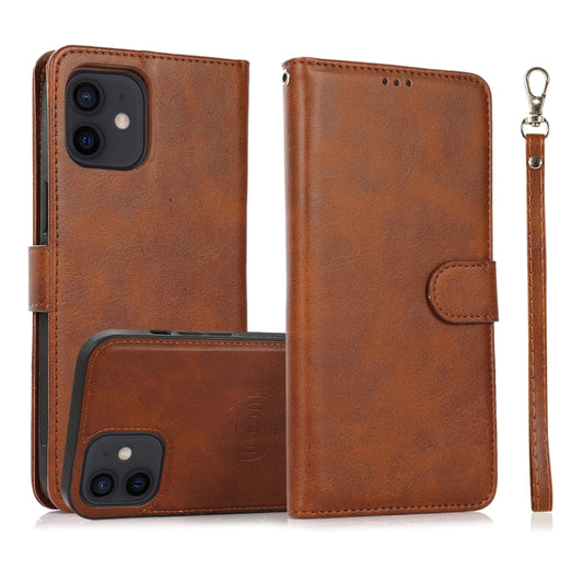 For iPhone 12 mini Calf Texture 2 in 1 Detachable Magnetic Back Cover Horizontal Flip Leather Case with Holder & Card Slots & Wallet & Photo Frame (Brown) - iPhone 12 mini Cases by buy2fix | Online Shopping UK | buy2fix