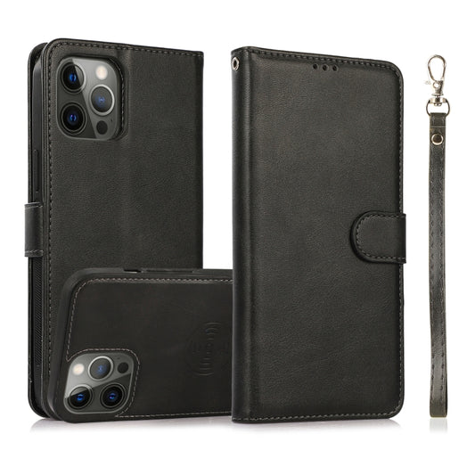 For iPhone 12 / 12 Pro Calf Texture 2 in 1 Detachable Magnetic Back Cover Horizontal Flip Leather Case with Holder & Card Slots & Wallet & Photo Frame(Black) - iPhone 12 / 12 Pro Cases by buy2fix | Online Shopping UK | buy2fix