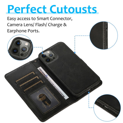 For iPhone 12 / 12 Pro Calf Texture 2 in 1 Detachable Magnetic Back Cover Horizontal Flip Leather Case with Holder & Card Slots & Wallet & Photo Frame(Black) - iPhone 12 / 12 Pro Cases by buy2fix | Online Shopping UK | buy2fix