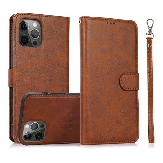 For iPhone 12 / 12 Pro Calf Texture 2 in 1 Detachable Magnetic Back Cover Horizontal Flip Leather Case with Holder & Card Slots & Wallet & Photo Frame(Brown) - iPhone 12 / 12 Pro Cases by buy2fix | Online Shopping UK | buy2fix