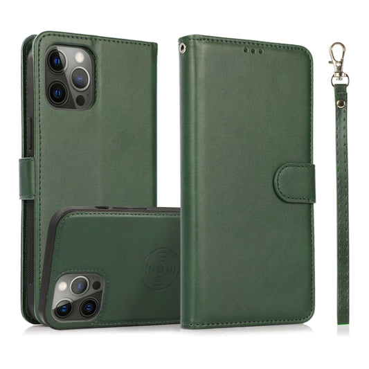 For iPhone 12 Pro Max Calf Texture 2 in 1 Detachable Magnetic Back Cover Horizontal Flip Leather Case with Holder & Card Slots & Wallet & Photo Frame (Green) - iPhone 12 Pro Max Cases by buy2fix | Online Shopping UK | buy2fix