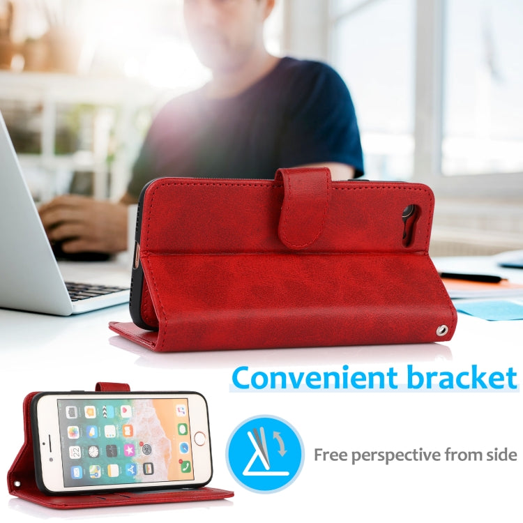 For iPhone SE 2022 / SE 2020 / 8 / 7 Calf Texture 2 in 1 Detachable Magnetic Back Cover Horizontal Flip Leather Case with Holder & Card Slots & Wallet & Photo Frame(Red) - iPhone SE 2022 / 2020 / 8 / 7 Cases by buy2fix | Online Shopping UK | buy2fix