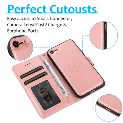 For iPhone SE 2022 / SE 2020 / 8 / 7 Calf Texture 2 in 1 Detachable Magnetic Back Cover Horizontal Flip Leather Case with Holder & Card Slots & Wallet & Photo Frame(Rose Gold) - iPhone SE 2022 / 2020 / 8 / 7 Cases by buy2fix | Online Shopping UK | buy2fix