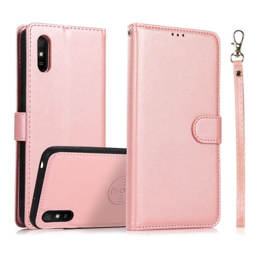 For Xiaomi Redmi 9A Calf Texture 2 in 1 Detachable Magnetic Back Cover Horizontal Flip Leather Case with Holder & Card Slots & Wallet & Photo Frame(Rose Gold) - Xiaomi Cases by buy2fix | Online Shopping UK | buy2fix