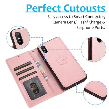 For Xiaomi Redmi 9A Calf Texture 2 in 1 Detachable Magnetic Back Cover Horizontal Flip Leather Case with Holder & Card Slots & Wallet & Photo Frame(Rose Gold) - Xiaomi Cases by buy2fix | Online Shopping UK | buy2fix