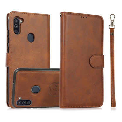 For Samsung Galaxy A11 / M11 Calf Texture 2 in 1 Detachable Magnetic Back Cover Horizontal Flip Leather Case with Holder & Card Slots & Wallet & Photo Frame(Brown) by buy2fix