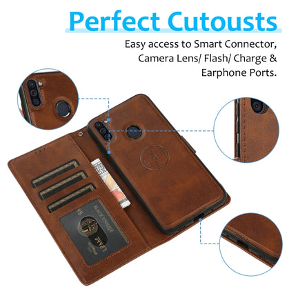 For Samsung Galaxy A11 / M11 Calf Texture 2 in 1 Detachable Magnetic Back Cover Horizontal Flip Leather Case with Holder & Card Slots & Wallet & Photo Frame(Brown) by buy2fix