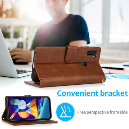 For Samsung Galaxy A11 / M11 Calf Texture 2 in 1 Detachable Magnetic Back Cover Horizontal Flip Leather Case with Holder & Card Slots & Wallet & Photo Frame(Brown) by buy2fix