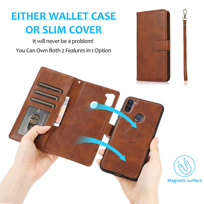 For Samsung Galaxy A11 / M11 Calf Texture 2 in 1 Detachable Magnetic Back Cover Horizontal Flip Leather Case with Holder & Card Slots & Wallet & Photo Frame(Brown) by buy2fix