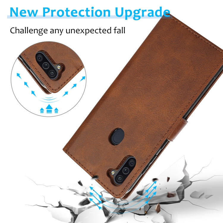 For Samsung Galaxy A11 / M11 Calf Texture 2 in 1 Detachable Magnetic Back Cover Horizontal Flip Leather Case with Holder & Card Slots & Wallet & Photo Frame(Brown) by buy2fix