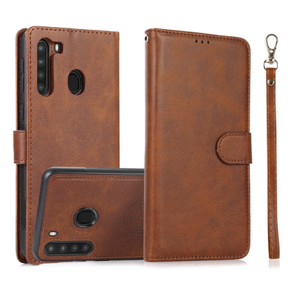 For Samsung Galaxy A21 Calf Texture 2 in 1 Detachable Magnetic Back Cover Horizontal Flip Leather Case with Holder & Card Slots & Wallet & Photo Frame(Brown) by buy2fix