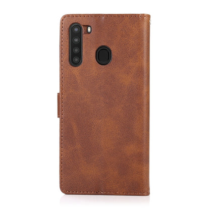 For Samsung Galaxy A21 Calf Texture 2 in 1 Detachable Magnetic Back Cover Horizontal Flip Leather Case with Holder & Card Slots & Wallet & Photo Frame(Brown) by buy2fix