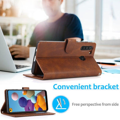 For Samsung Galaxy A21 Calf Texture 2 in 1 Detachable Magnetic Back Cover Horizontal Flip Leather Case with Holder & Card Slots & Wallet & Photo Frame(Brown) by buy2fix