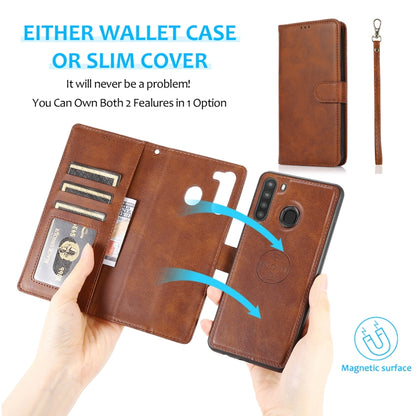 For Samsung Galaxy A21 Calf Texture 2 in 1 Detachable Magnetic Back Cover Horizontal Flip Leather Case with Holder & Card Slots & Wallet & Photo Frame(Brown) by buy2fix