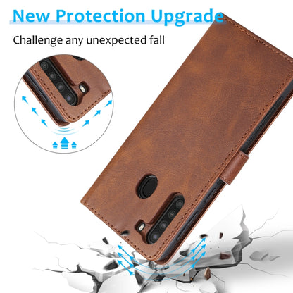 For Samsung Galaxy A21 Calf Texture 2 in 1 Detachable Magnetic Back Cover Horizontal Flip Leather Case with Holder & Card Slots & Wallet & Photo Frame(Brown) by buy2fix