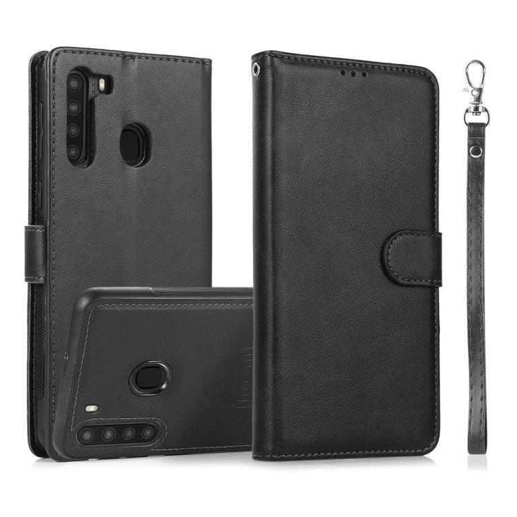 For Samsung Galaxy A21 Calf Texture 2 in 1 Detachable Magnetic Back Cover Horizontal Flip Leather Case with Holder & Card Slots & Wallet & Photo Frame(Black) by buy2fix