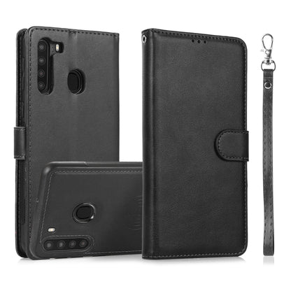 For Samsung Galaxy A21 Calf Texture 2 in 1 Detachable Magnetic Back Cover Horizontal Flip Leather Case with Holder & Card Slots & Wallet & Photo Frame(Black) by buy2fix
