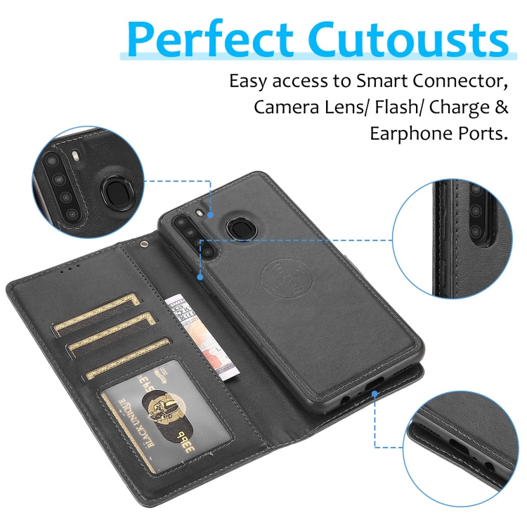 For Samsung Galaxy A21 Calf Texture 2 in 1 Detachable Magnetic Back Cover Horizontal Flip Leather Case with Holder & Card Slots & Wallet & Photo Frame(Black) by buy2fix