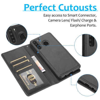 For Samsung Galaxy A21 Calf Texture 2 in 1 Detachable Magnetic Back Cover Horizontal Flip Leather Case with Holder & Card Slots & Wallet & Photo Frame(Black) by buy2fix
