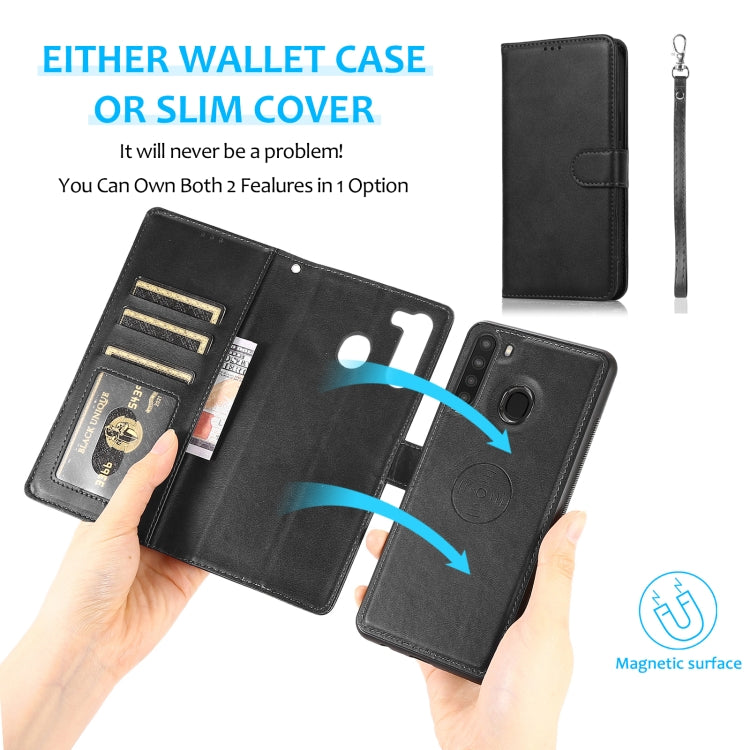 For Samsung Galaxy A21 Calf Texture 2 in 1 Detachable Magnetic Back Cover Horizontal Flip Leather Case with Holder & Card Slots & Wallet & Photo Frame(Black) by buy2fix
