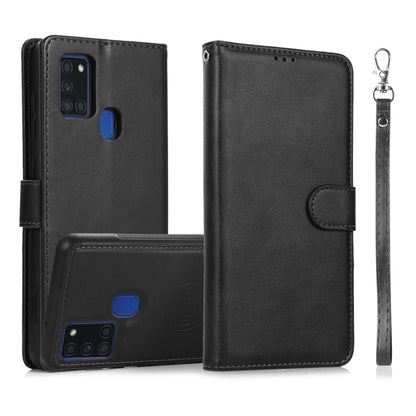 For Samsung Galaxy A21s Calf Texture 2 in 1 Detachable Magnetic Back Cover Horizontal Flip Leather Case with Holder & Card Slots & Wallet & Photo Frame(Black) by buy2fix