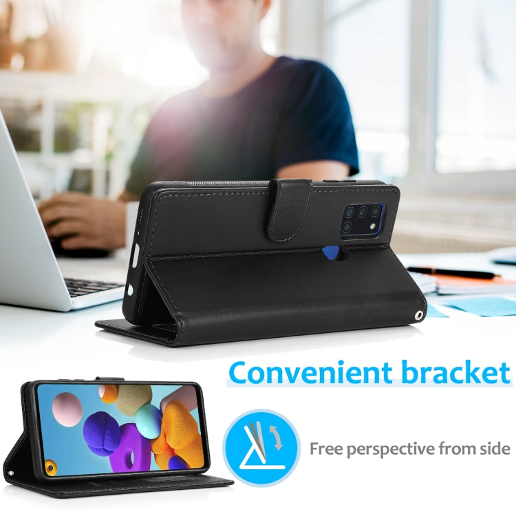 For Samsung Galaxy A21s Calf Texture 2 in 1 Detachable Magnetic Back Cover Horizontal Flip Leather Case with Holder & Card Slots & Wallet & Photo Frame(Black) by buy2fix