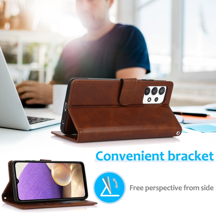 For Samsung Galaxy A32 Calf Texture 2 in 1 Detachable Magnetic Back Cover Horizontal Flip Leather Case with Holder & Card Slots & Wallet & Photo Frame(Brown) by buy2fix