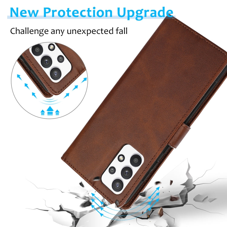 For Samsung Galaxy A32 Calf Texture 2 in 1 Detachable Magnetic Back Cover Horizontal Flip Leather Case with Holder & Card Slots & Wallet & Photo Frame(Brown) by buy2fix