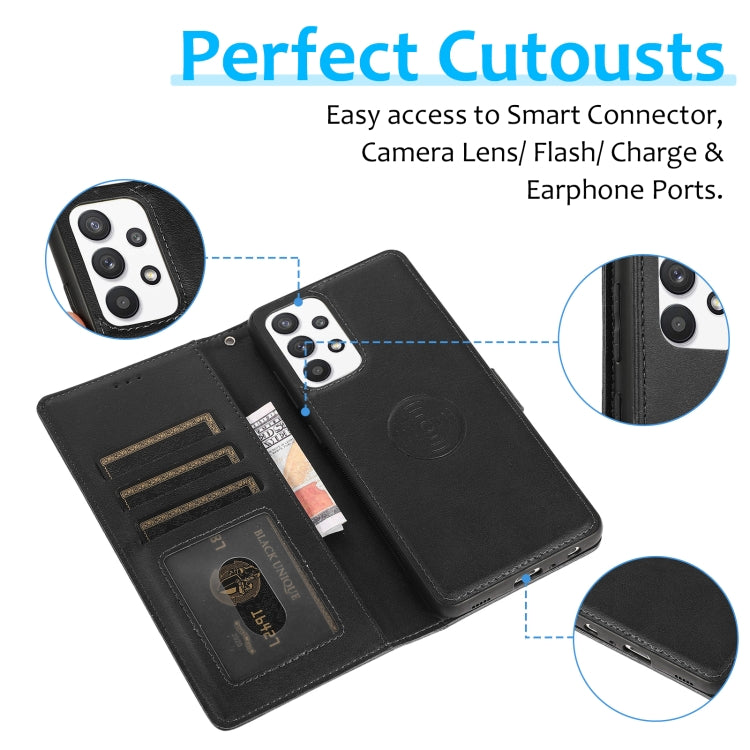 For Samsung Galaxy A32 Calf Texture 2 in 1 Detachable Magnetic Back Cover Horizontal Flip Leather Case with Holder & Card Slots & Wallet & Photo Frame(Black) by buy2fix