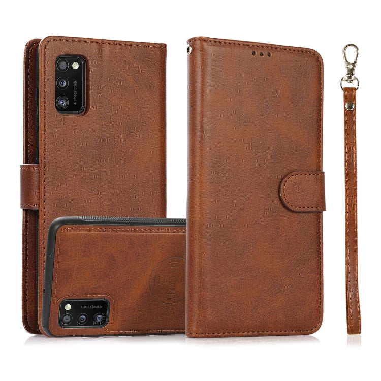 For Samsung Galaxy A41 Calf Texture 2 in 1 Detachable Magnetic Back Cover Horizontal Flip Leather Case with Holder & Card Slots & Wallet & Photo Frame(Brown) by buy2fix