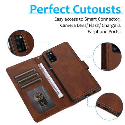 For Samsung Galaxy A41 Calf Texture 2 in 1 Detachable Magnetic Back Cover Horizontal Flip Leather Case with Holder & Card Slots & Wallet & Photo Frame(Brown) by buy2fix