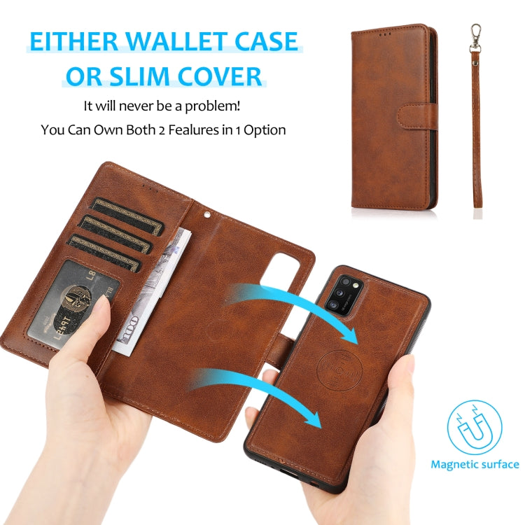 For Samsung Galaxy A41 Calf Texture 2 in 1 Detachable Magnetic Back Cover Horizontal Flip Leather Case with Holder & Card Slots & Wallet & Photo Frame(Brown) by buy2fix