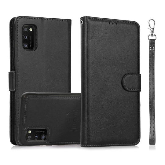 For Samsung Galaxy A41 Calf Texture 2 in 1 Detachable Magnetic Back Cover Horizontal Flip Leather Case with Holder & Card Slots & Wallet & Photo Frame(Black)