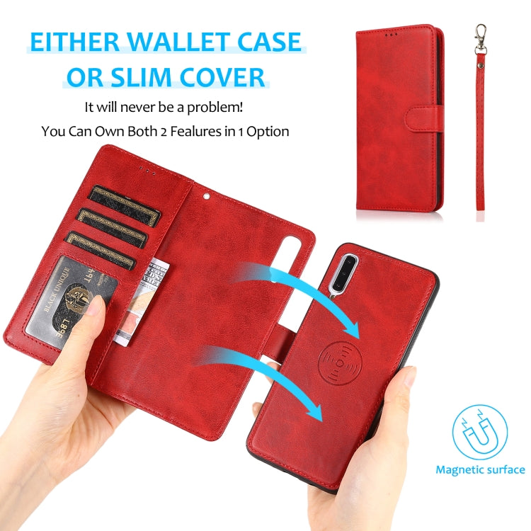 For Samsung Galaxy A50 Calf Texture 2 in 1 Detachable Magnetic Back Cover Horizontal Flip Leather Case with Holder & Card Slots & Wallet & Photo Frame(Red) by buy2fix