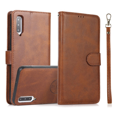 For Samsung Galaxy A50 Calf Texture 2 in 1 Detachable Magnetic Back Cover Horizontal Flip Leather Case with Holder & Card Slots & Wallet & Photo Frame(Brown) by buy2fix