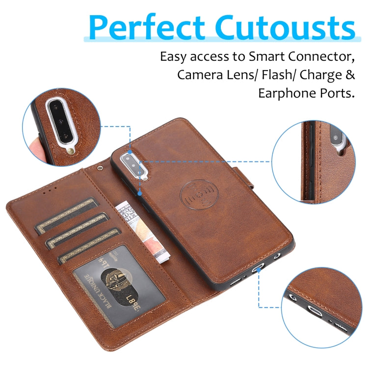 For Samsung Galaxy A50 Calf Texture 2 in 1 Detachable Magnetic Back Cover Horizontal Flip Leather Case with Holder & Card Slots & Wallet & Photo Frame(Brown) by buy2fix