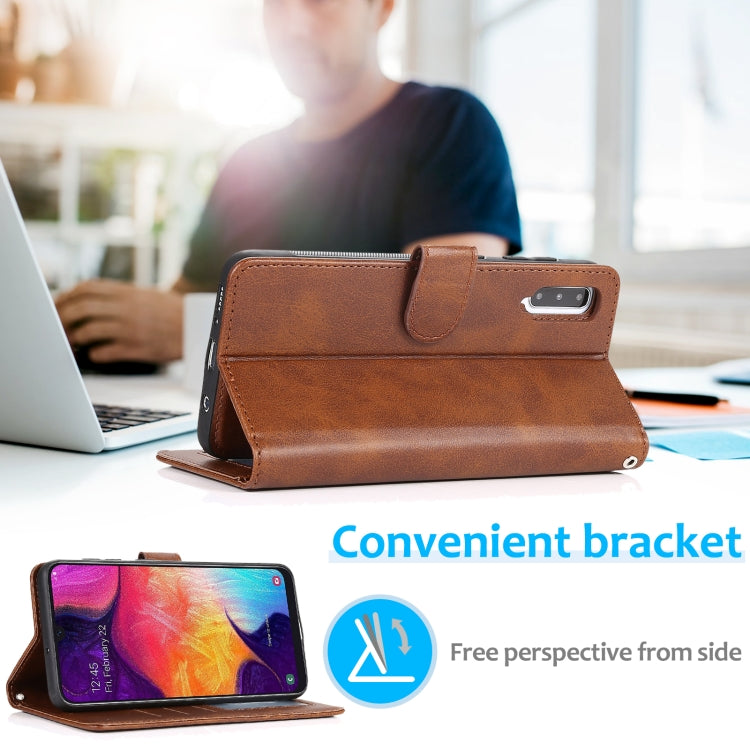 For Samsung Galaxy A50 Calf Texture 2 in 1 Detachable Magnetic Back Cover Horizontal Flip Leather Case with Holder & Card Slots & Wallet & Photo Frame(Brown) by buy2fix