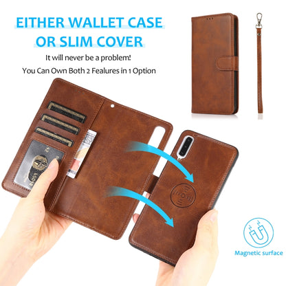 For Samsung Galaxy A50 Calf Texture 2 in 1 Detachable Magnetic Back Cover Horizontal Flip Leather Case with Holder & Card Slots & Wallet & Photo Frame(Brown) by buy2fix